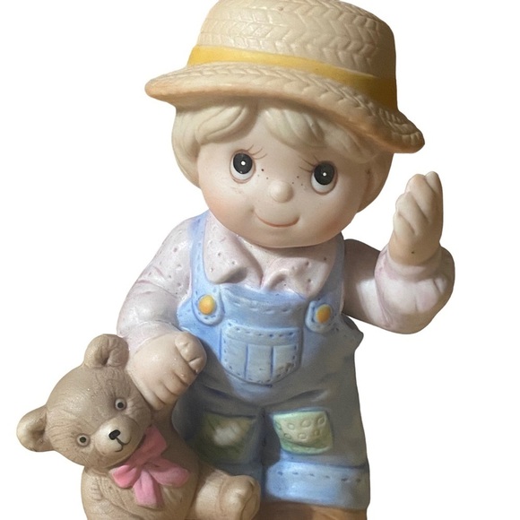 Vintage Homco Ceramic Figurine Little Farmer Boy in Overalls with Teddy Bear - Picture 8 of 10